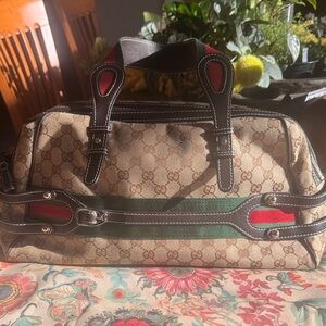 Gucci Tan and Green green red brown shoulder bag